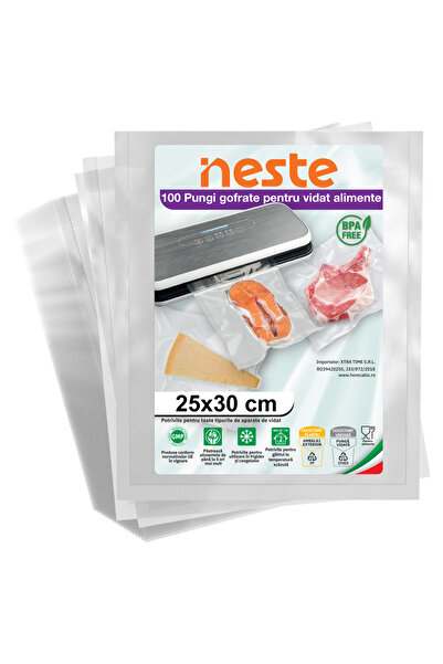 Neste Set 100 Pungi Gofrate Neste® Professional pentru vidare alimente, 25x30 cm