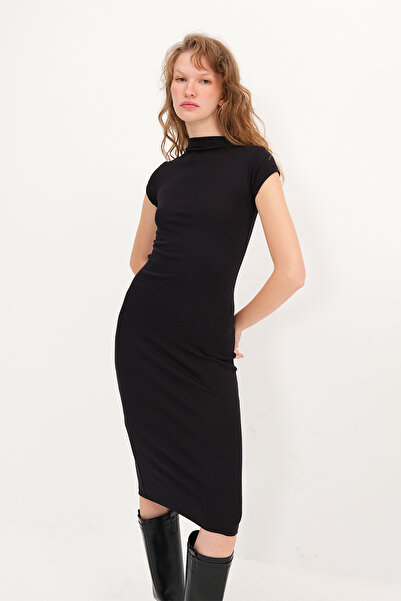 Addax Stand Collar Short Sleeve Basic Dress E18638