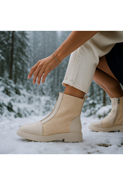 ich1one Evelxaris Γυναικείες μπότες καθημερινής χρήσης εξωτερικού χώρου με φερμουάρ μπροστά 001209 Skin
