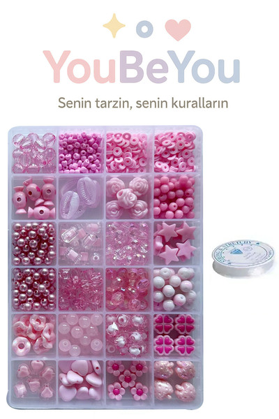 By MO Accessories YENİ SEZON Çocuklar Için Pembe Boncuklarla Takı Yapım Hobi Seti Boncuk Bilekli Kolye Yapma Kiti