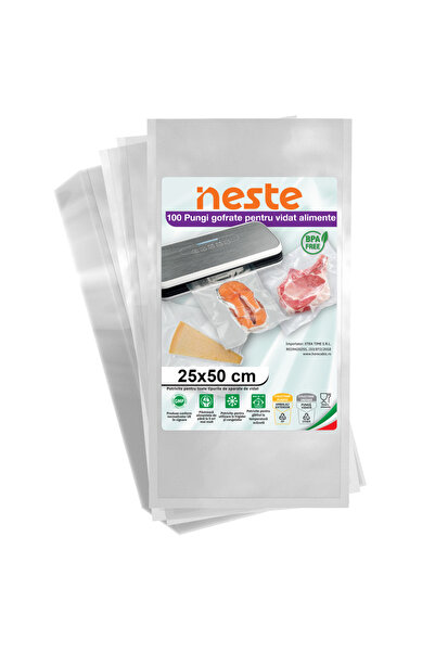 Neste Set 100 Pungi Gofrate Neste® Professional pentru vidare alimente, 25x50 cm