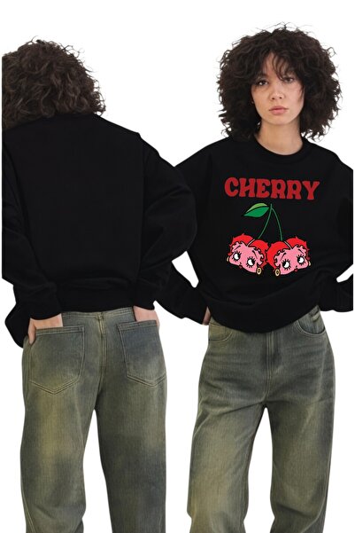 ArtYus Tricou unisex cu mânecă lungă Cherry Betty Boop Transfer cu imprimeu g...