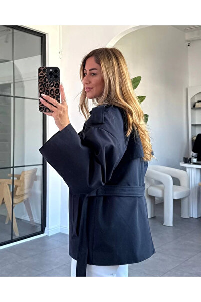 My Blog Navy Blue Jade Short Trench - 9609