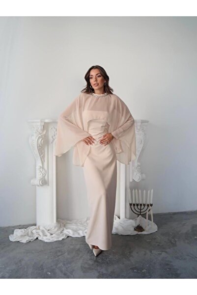 conconmoda Alesta Tül Detaylı Tasarım Uzun Elbise