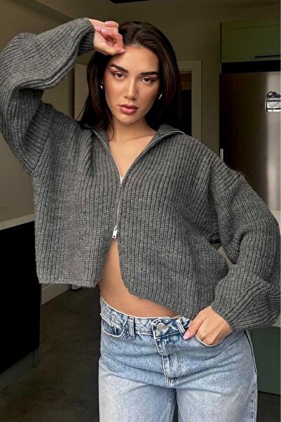 Samin سترة نسائية محبوكة بسحاب مزدوج