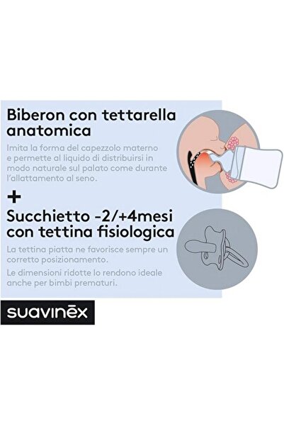 Suavinex 2-piece baby feeding set, 150 ml bottle with nipple and pacifier - 2/4 months, white,