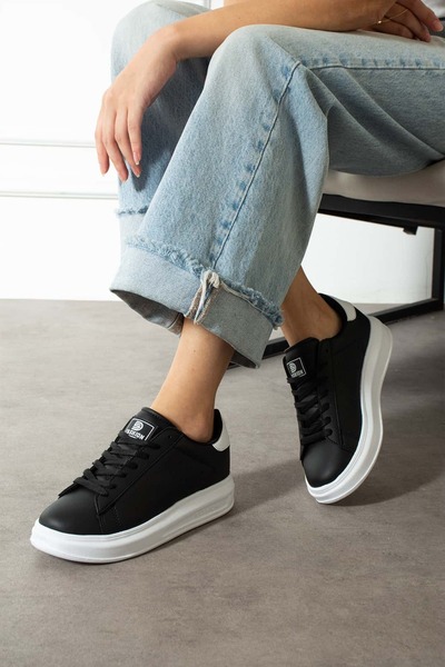 NAVİSHOES حذاء رياضي أسود وأبيض للجنسين برباط للنساء والرجال 156NAV