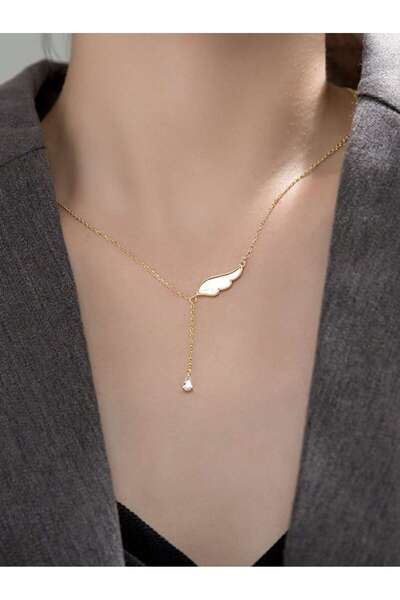 Hinari Colier din argint 925 placat cu aur cu aripi de înger