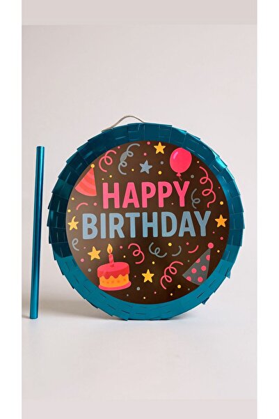 Cadde Süs Happy Birthday Temalı Mavi Katlanabilir Pinyata Ve Sopası