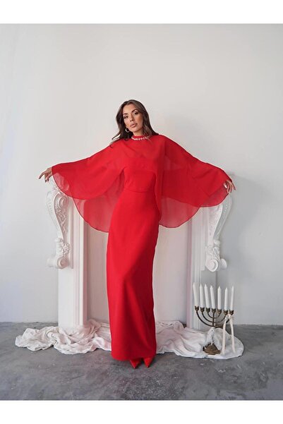 conconmoda Alesta Tül Detaylı Tasarım Uzun Elbise