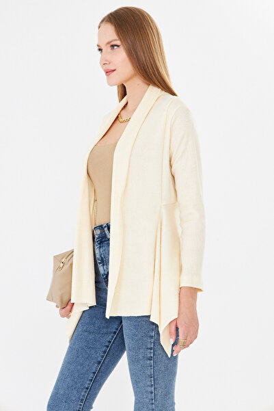 armonika Kadın Ekru Desenli Triko Salaş Hırka ARM-26K001006