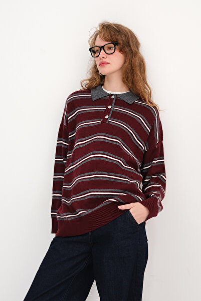 Addax Pulover cu dungi cu guler polo K241248