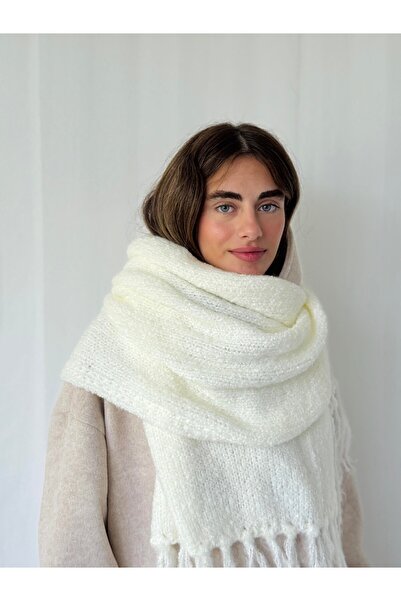 Retrobird Large Size Soft Knitted Scarf Women Ecru