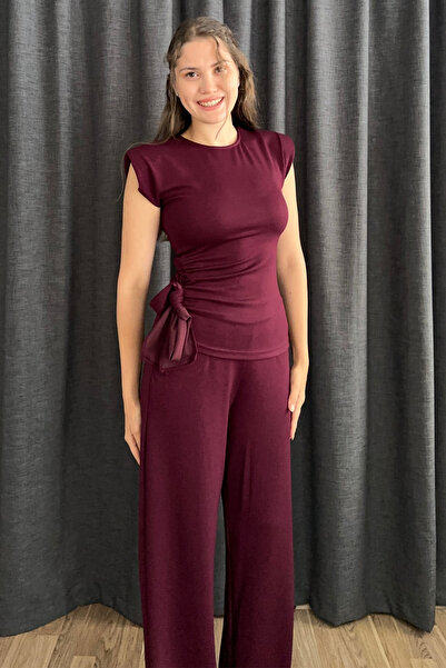 Sorridi Modal Two-Piece Set with Padded Shoulders and Draped Detail with Tie-Up