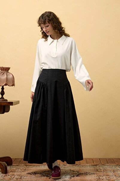 Ceylan Otantik Black Pleated Detail Skirt