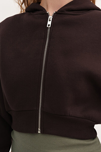 Addax Şardonlu Kapüşonlu Crop Sweatshirt H1526-T9