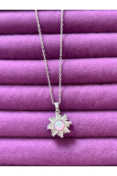 ACQUA BELLA 925 Ayar Gümüş Kaplama Pembe Taşlı Güneş & Opal Zirkon Kolye – Öz...
