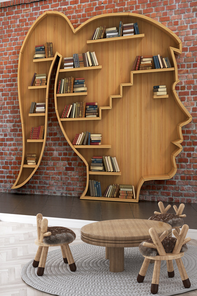 dreamwall Kadın Silüet Kitaplık Tasarımlı Poster Tekstil Duvar Kağıdı