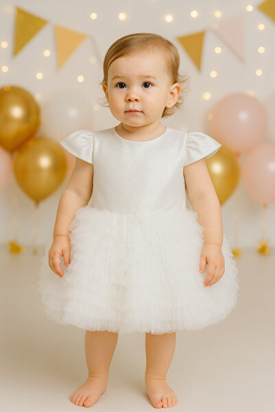 2kids2mom Tütülü Kısa Kol Kız Bebek Elbise - Princess Elbise ,Doğum Günü ,Özel Gün Elbisesi