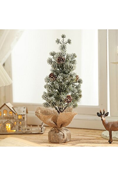 Flippy Small Christmas Tree Table Decoration with White Snowflakes, 27 cm, Green/White