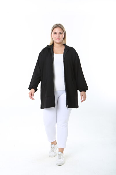 XL Modam Women's Lycra Black Hooded Oversized Cardigan
