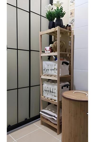 StayTrade Ahşap Izgaralı 5 Raflı Banyo Rafı 30 x 30 x 120