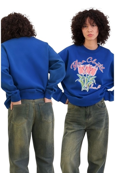 ArtYus Unisex cu mânecă lungă Lalele roz Transfer cu imprimeu guler rotund lı...