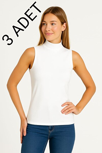 enmodaiçgiyim 3 штуки елітних білих бавовняних боді з рибальським коміром і без рукавів для жінок – Basic, чотири сезони