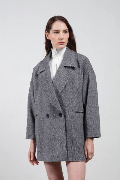 My Blog Palton oversize cu model de carouri negre - 7060