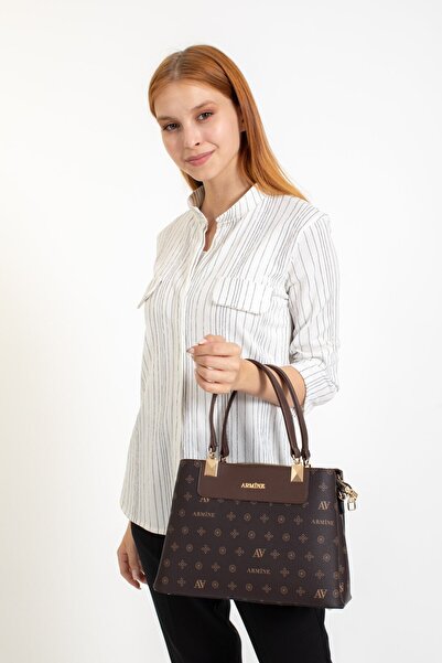 Armine 206 Geantă de mână pentru femei imprimată, geantă de umăr maro-maro