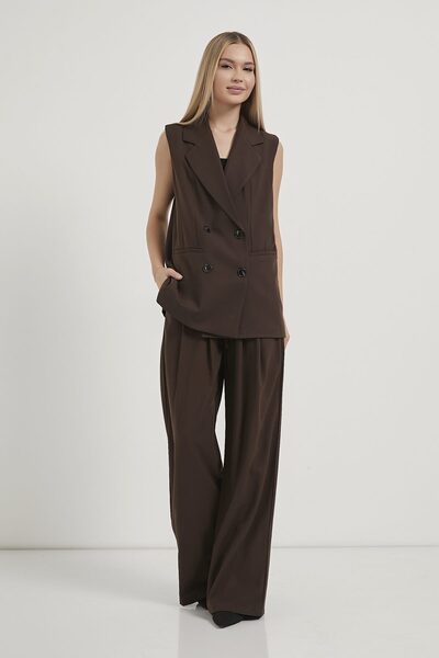 Arma Life Women's Buttoned Jacket Collar Stylish Brown Loose Long Vest