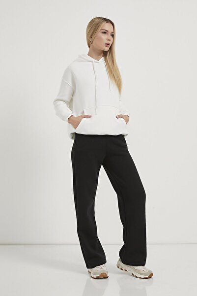 Arma Life Women's Kangaroo Pocket Hooded White Loose Sweatshirt