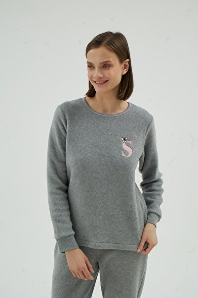 Sevim 17093 KADIN NAKIŞLI POLAR PİJAMA TAKIM