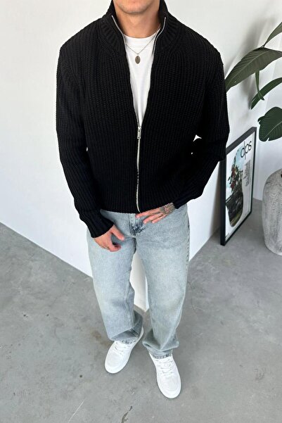 HAFKAGİYİM Μαύρο πλεκτό πουλόβερ με φερμουάρ