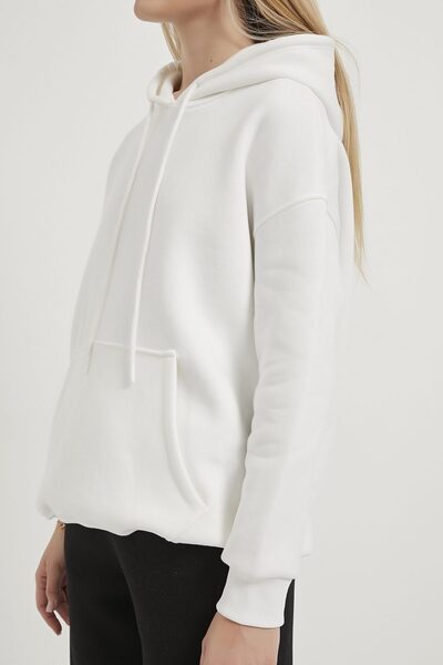 Arma Life Women's Kangaroo Pocket Hooded White Loose Sweatshirt