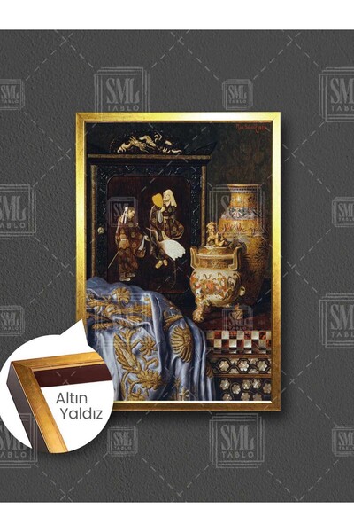 SML TABLO Antika Eşyalar İşlemeli Vazo Ve Yorgan Max Schodl Dekor Çerçeveli D...