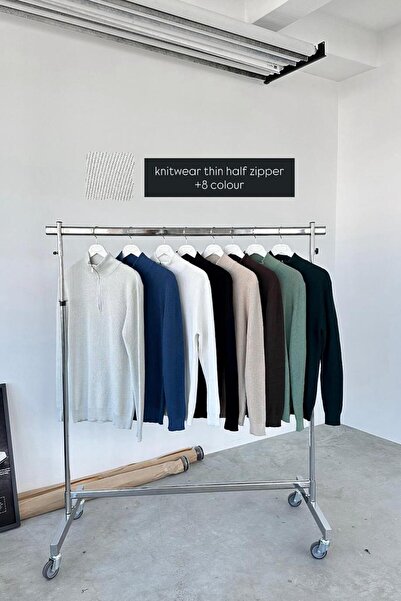 HAFKAGİYİM Ecru Basic Ribbed Half-Zip Relaxed Sweater