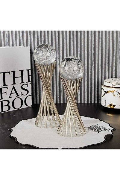 vipgross Dekoratif 2'li gümüş Burmalı Çapraz Ayaklı Küre / Ev Ofis Dekoru