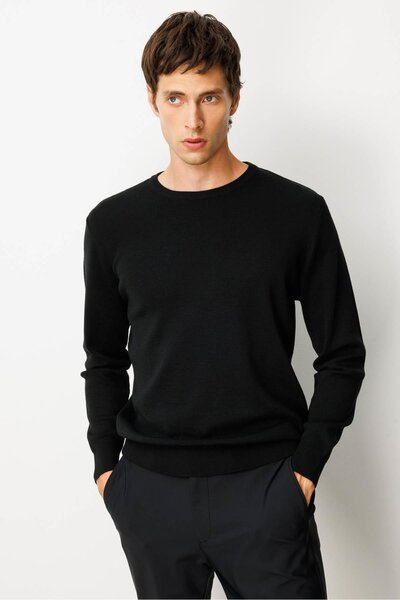 Desen Triko Men's Crew Neck Steel Knit Wool Sweater Black