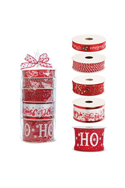 Flippy Christmas Decorative Ribbon Set, 4 Ribbons + 1 Red & White Thread Spool, 2 m, HO HO HO