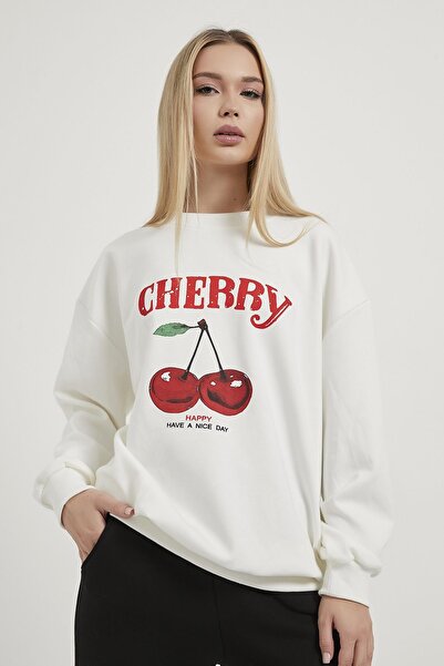 Arma Life Γυναικείο χειμερινό φούτερ με στάμπα Cherry Oversize Λευκό