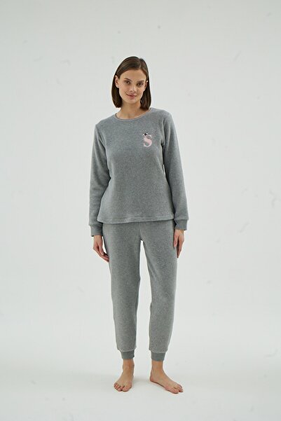 Sevim 17093 KADIN NAKIŞLI POLAR PİJAMA TAKIM