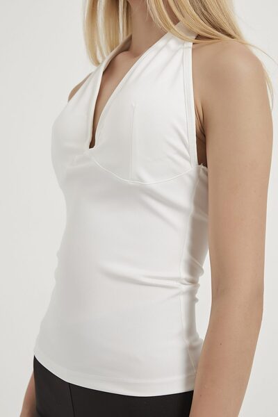 Arma Life Women's Halter Neck Low Back White Bodysuit