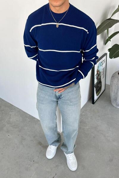 HAFKAGİYİM Світло-синій смугастий трикотажний светр