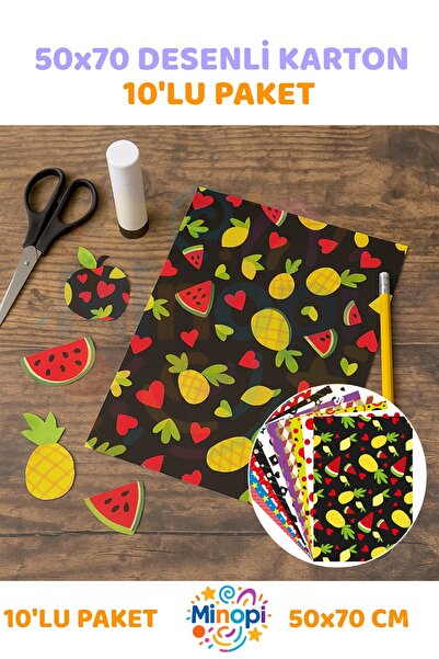 Minopi Desenli Fon Kartonu 50x70 Cm 10'lu Paket Canlı Renk