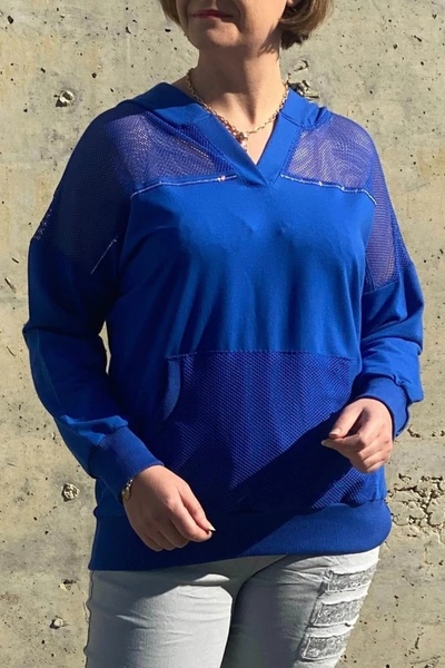 Mia Butik Women's Saks Blue Mesh Detailed Blouse