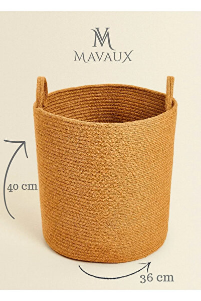 MaVaux El İşçiliği Dokulu Büyük Boy Sepet – 40 x 36 cm Dekoratif Ev Düzeni, O...