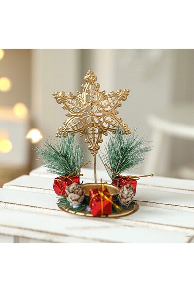 Flippy Κηροπήγιο, Flippy, Χιονονιφάδα και Κλαδιά Έλατου, Μέταλλο, 13 x 8,3 εκ., Χρυσό