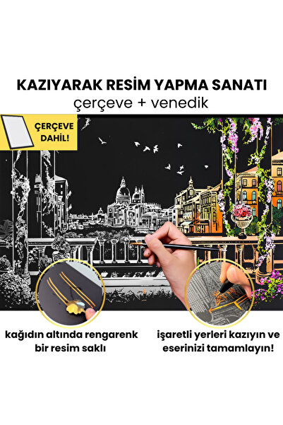 minyaturia Kazı ve Çerçevele Hobi Seti, Kendi Tablonu Oluştur - Kazıyarak Res...
