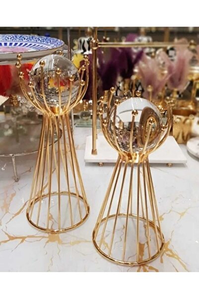vipgross 2 Li Tel Çubuklu Top Küre Altın Ev/ofis Dekoru